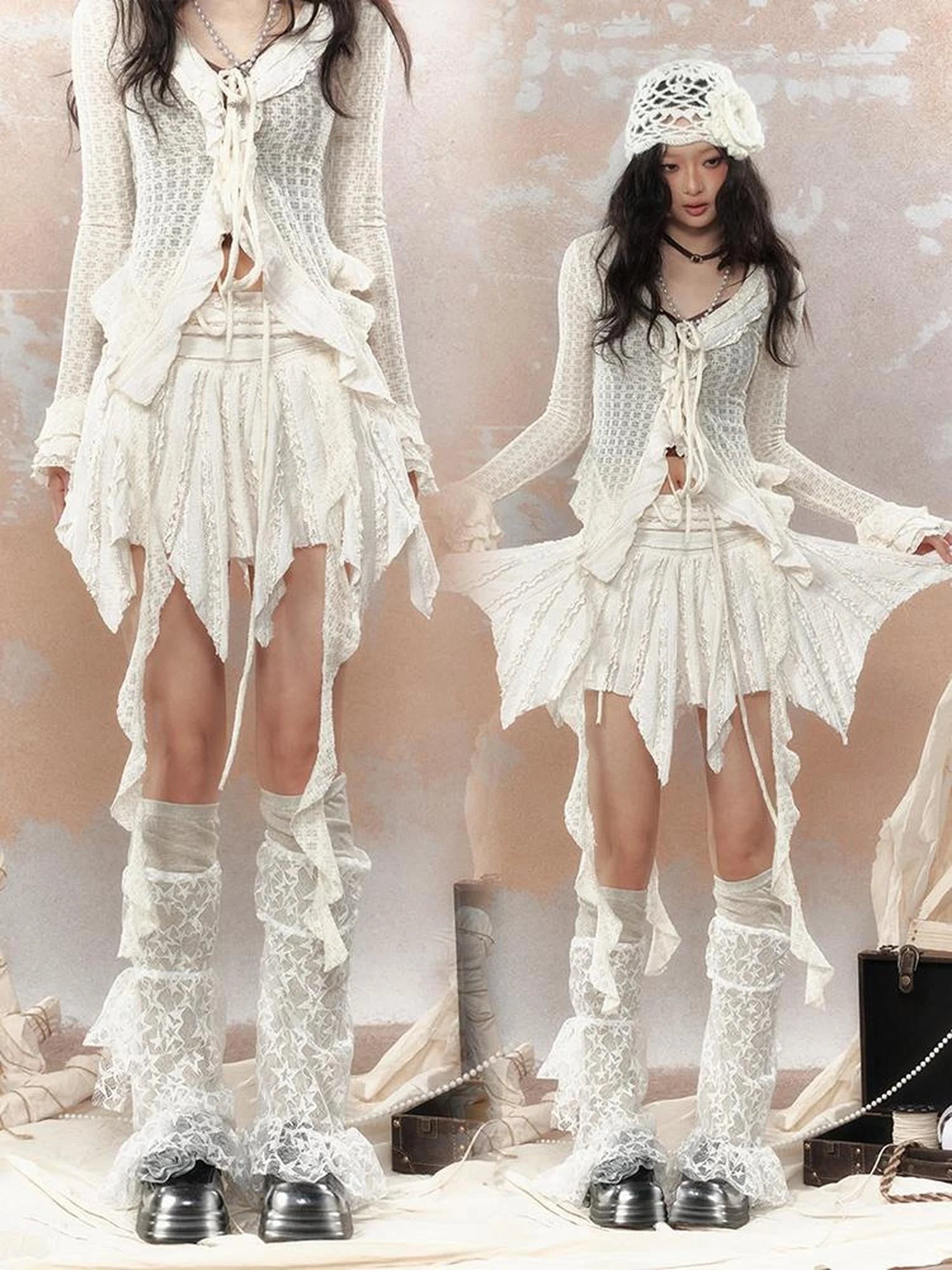 Steampunk Asymmetrical Skirt With Lace Trim