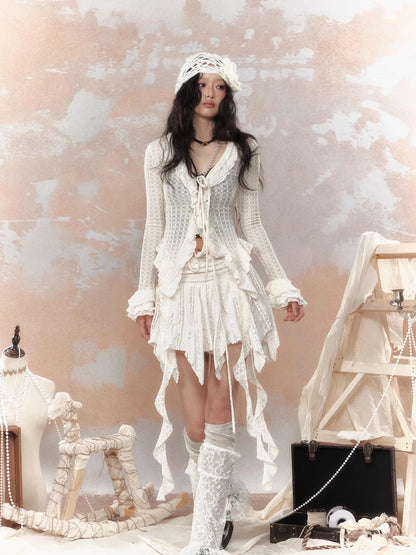 Steampunk Asymmetrical Skirt With Lace Trim