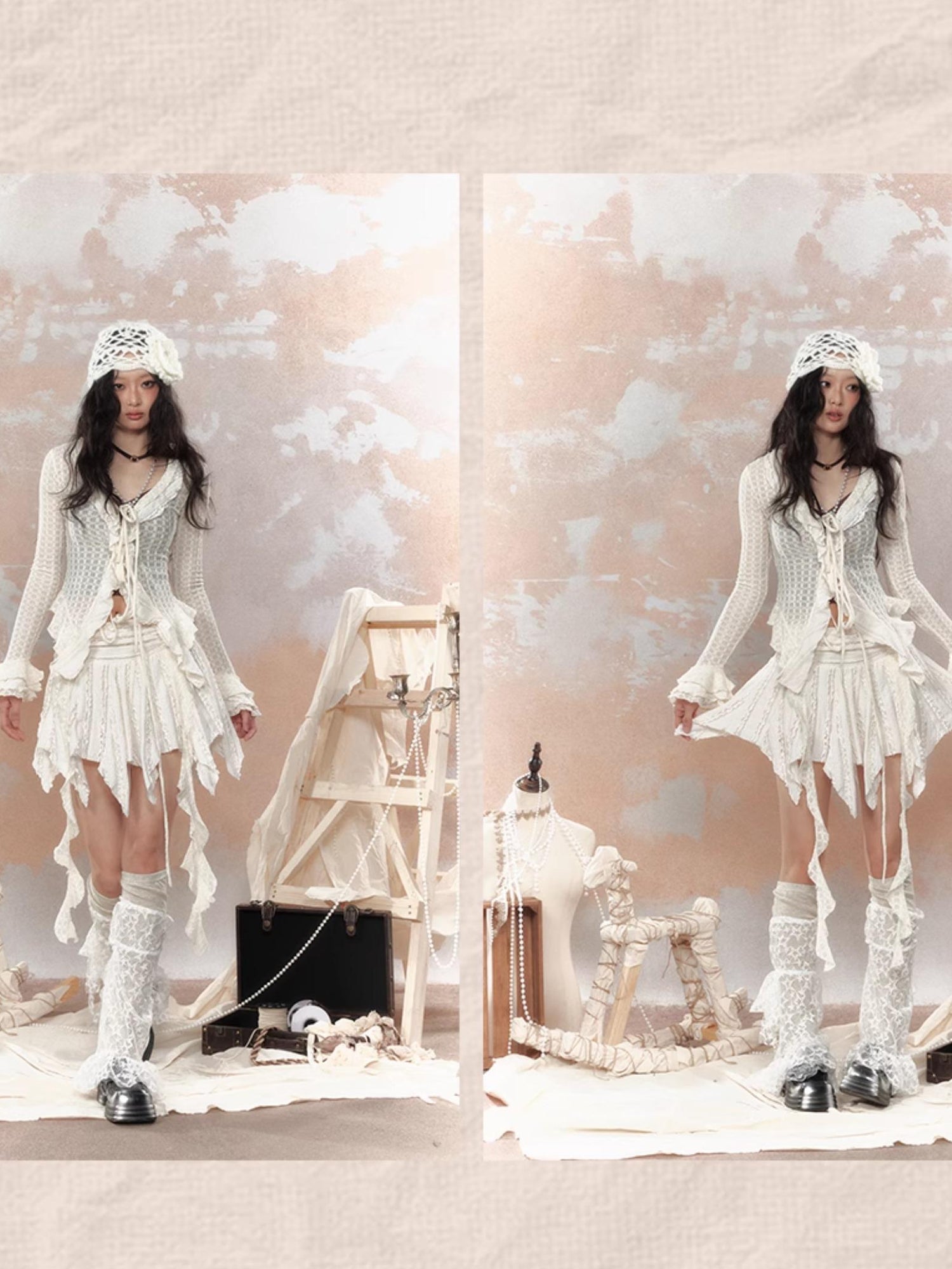 ALL iN plan Steampunk Asymmetrical Skirt With Lace Trim