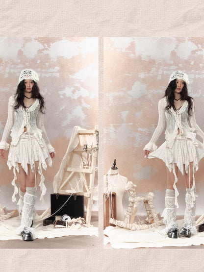 ALL iN plan Steampunk Asymmetrical Skirt With Lace Trim