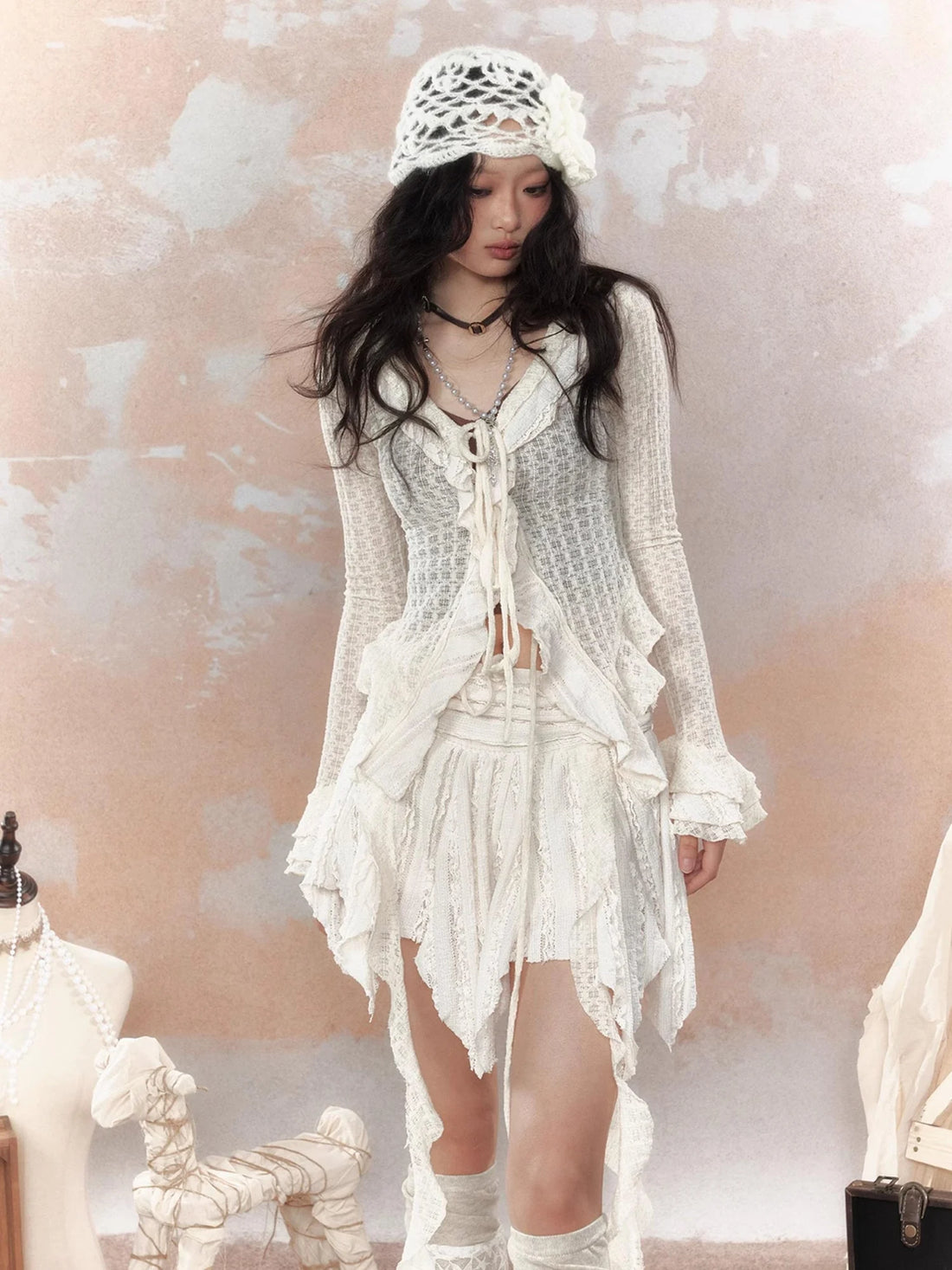 Steampunk Asymmetrical Skirt With Lace Trim