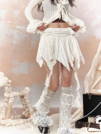 Steampunk Asymmetrical Skirt With Lace Trim