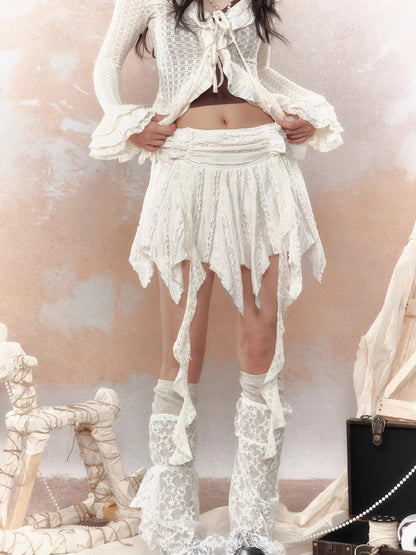 Steampunk Asymmetrical Skirt With Lace Trim