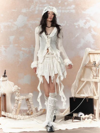 ALL iN plan Steampunk Asymmetrical Skirt With Lace Trim