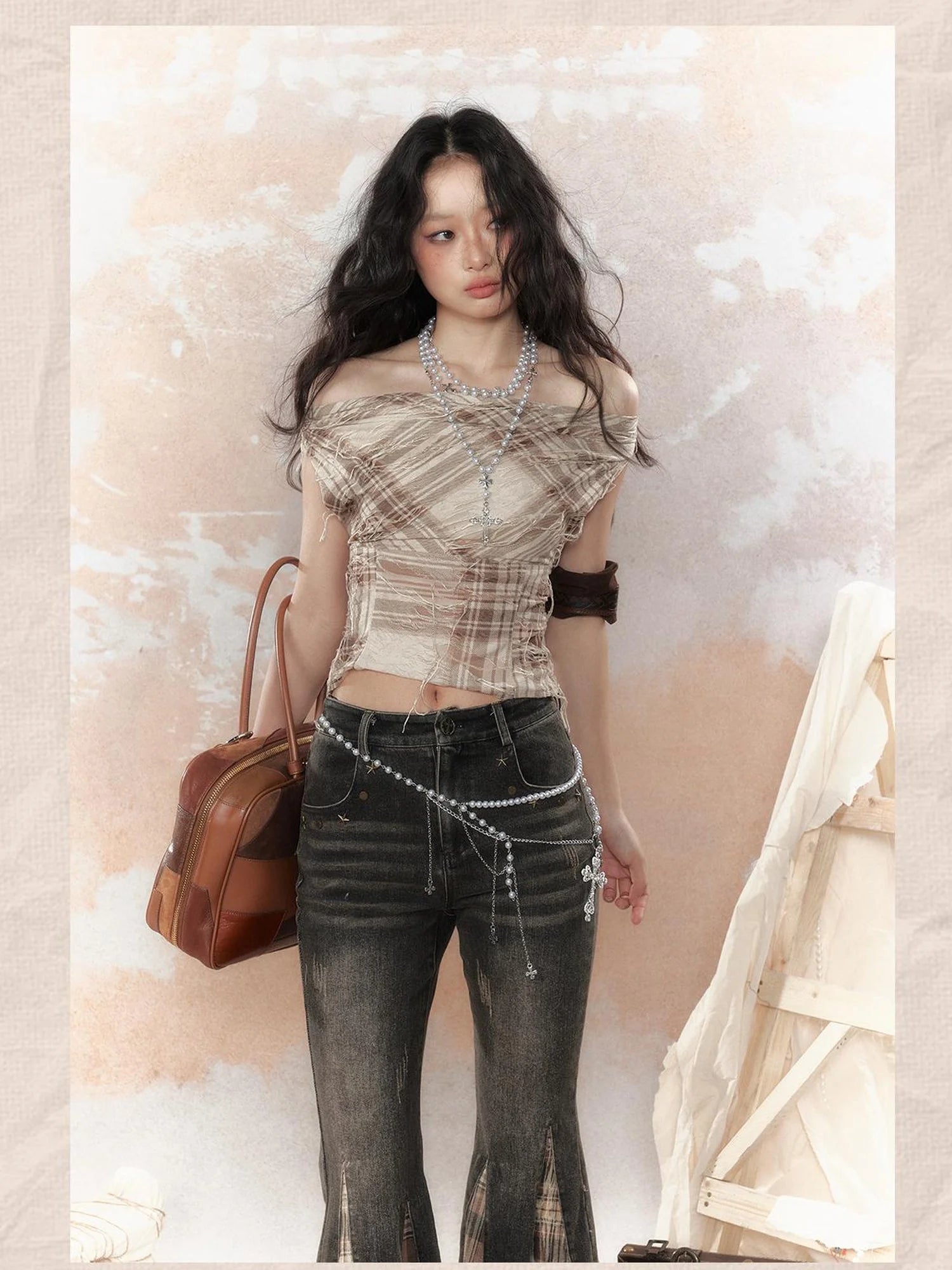 Steampunk Denim Patchwork Flared Pants