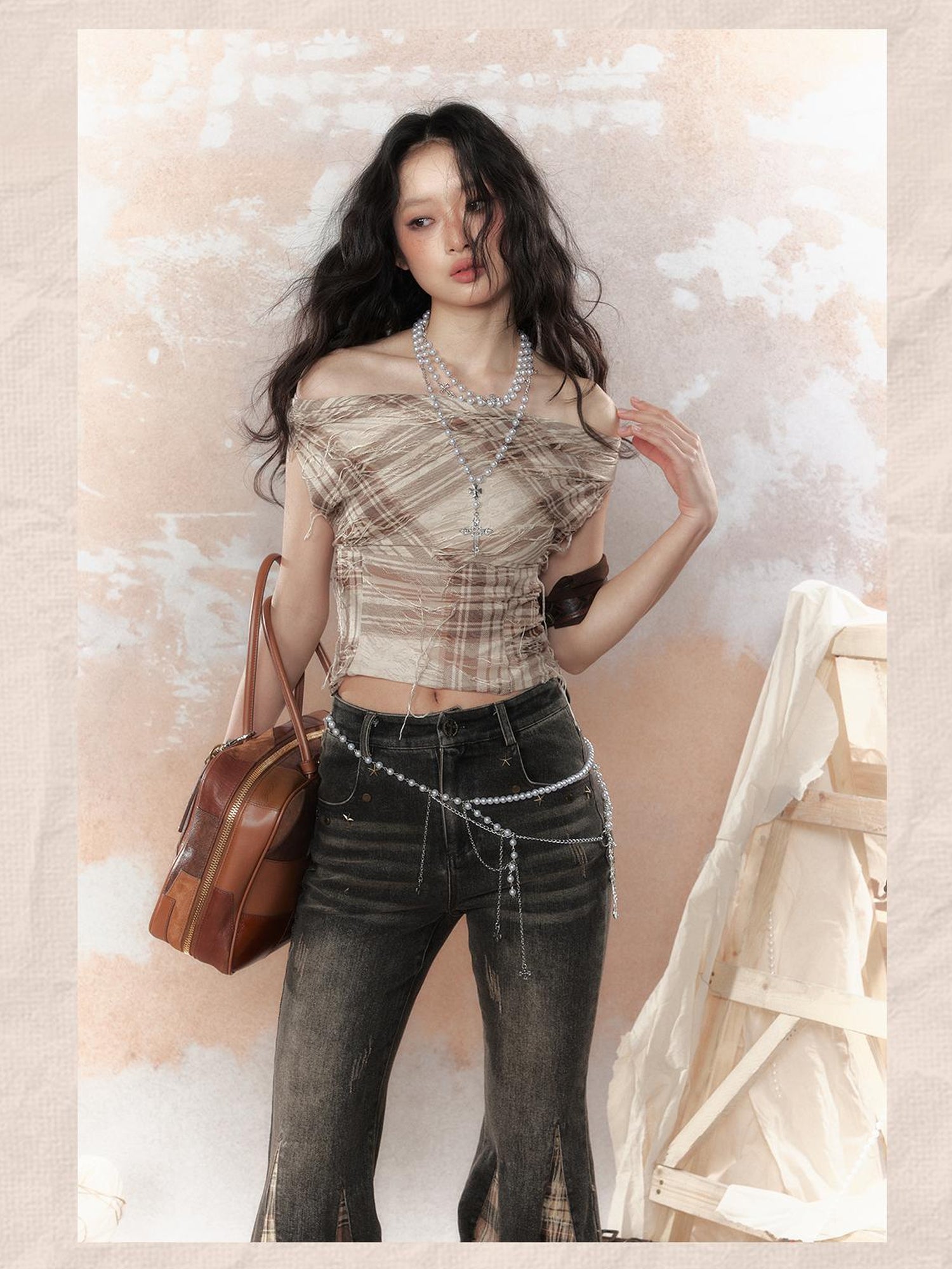 ALL iN plan Steampunk Denim Patchwork Flared Pants