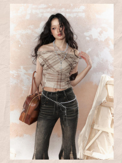 ALL iN plan Steampunk Denim Patchwork Flared Pants