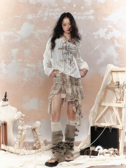 Steampunk Fairy Tale Torn Lace Sunshade Top V Neck T Shirt Long Sleeve