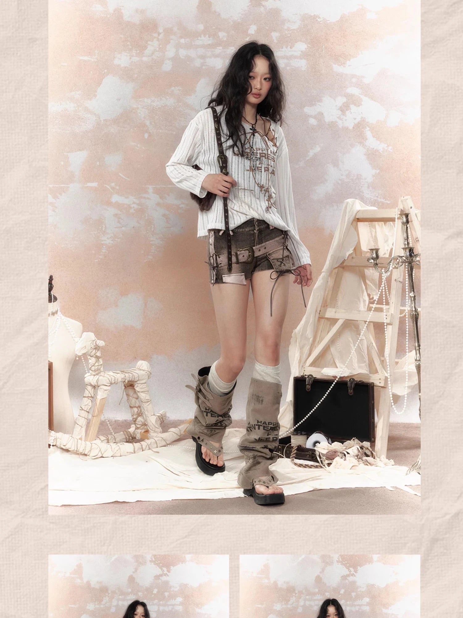 Steampunk Fairy Tale Torn Lace Sunshade Top V Neck T Shirt Long Sleeve