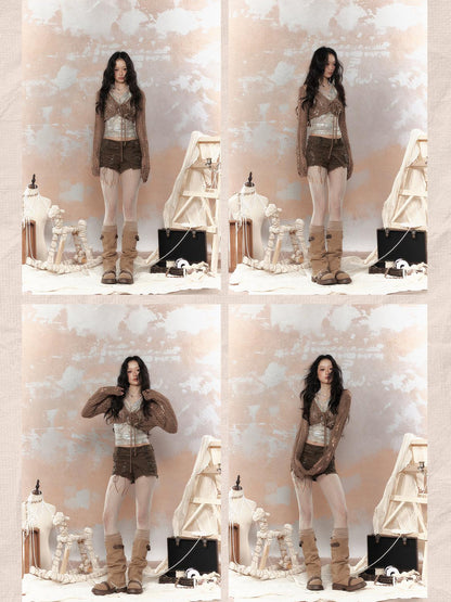 ALL iN plan Steampunk Glitter Glitch Halter Top V-Neck T-Shirt Long Sleeve