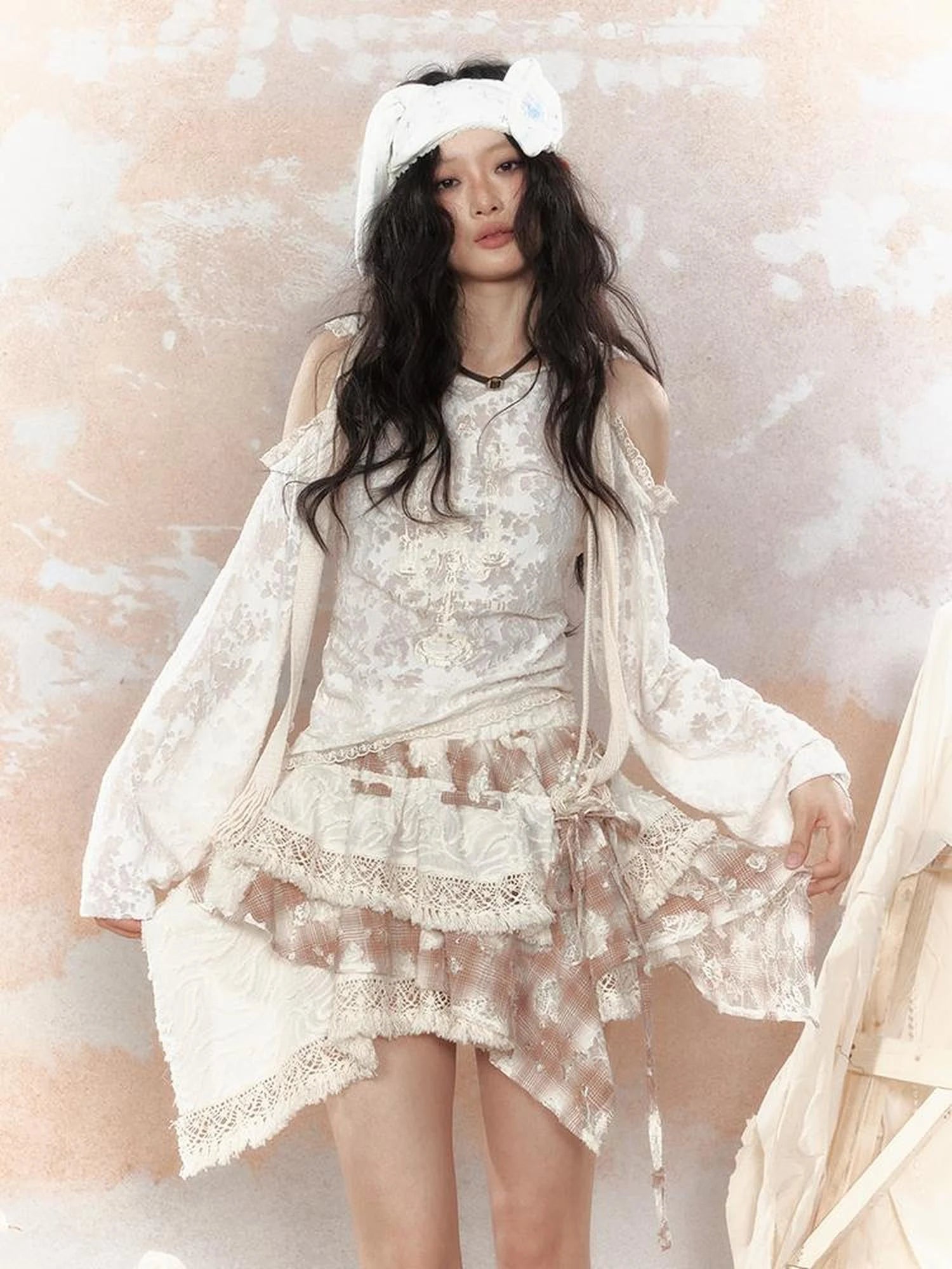 Steampunk Lace Print Hooded Top V Neck T Shirt Long Sleeve