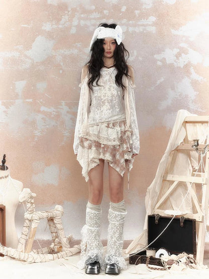 Steampunk Lace Print Hooded Top V Neck T Shirt Long Sleeve