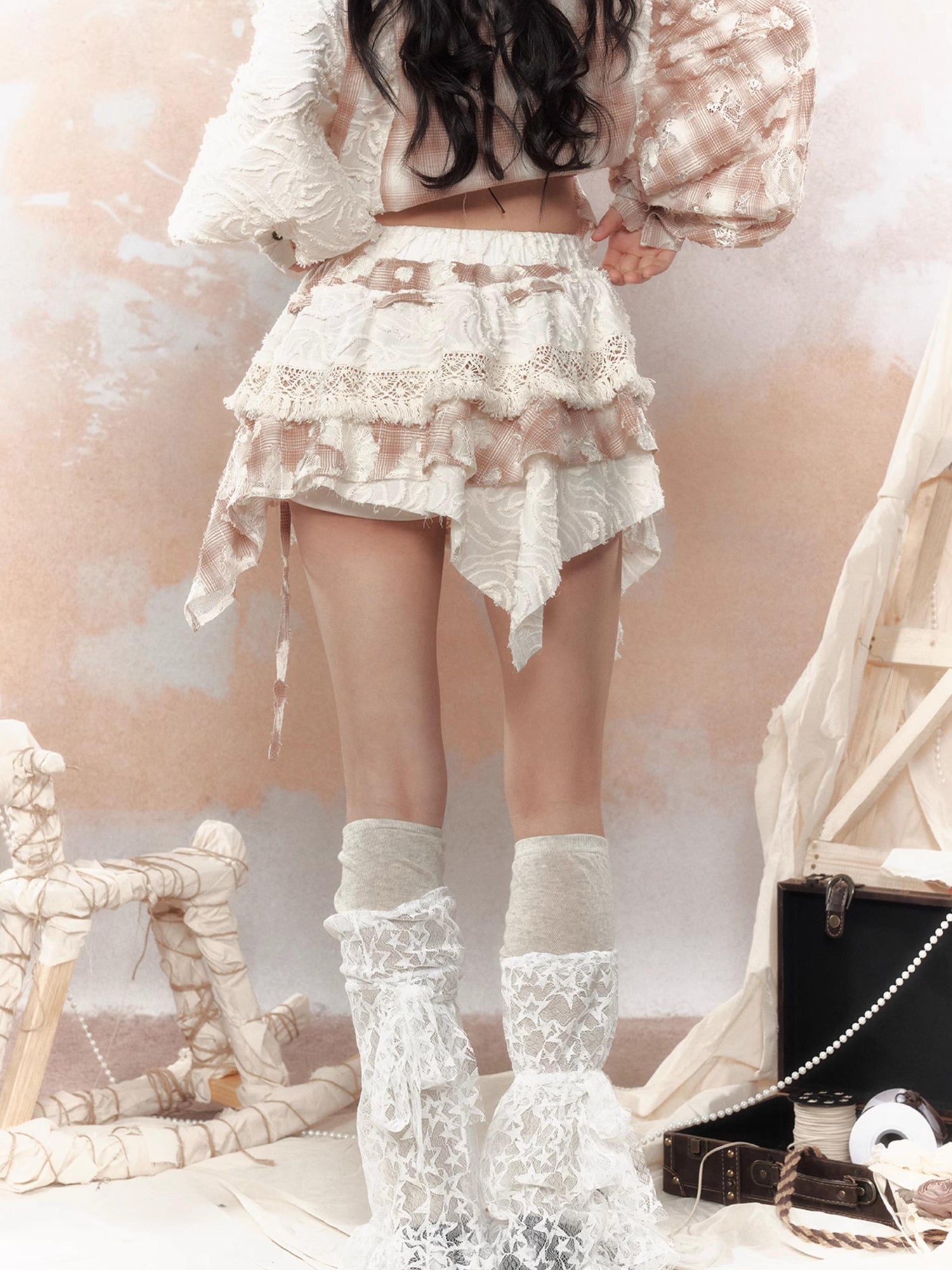 ALL iN plan Steampunk Lace Up Plaid Mini Skirt With Asymmetrical Cutouts