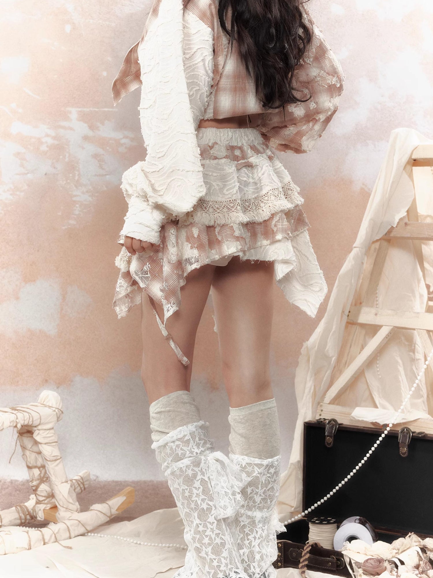 ALL iN plan Steampunk Lace Up Plaid Mini Skirt With Asymmetrical Cutouts