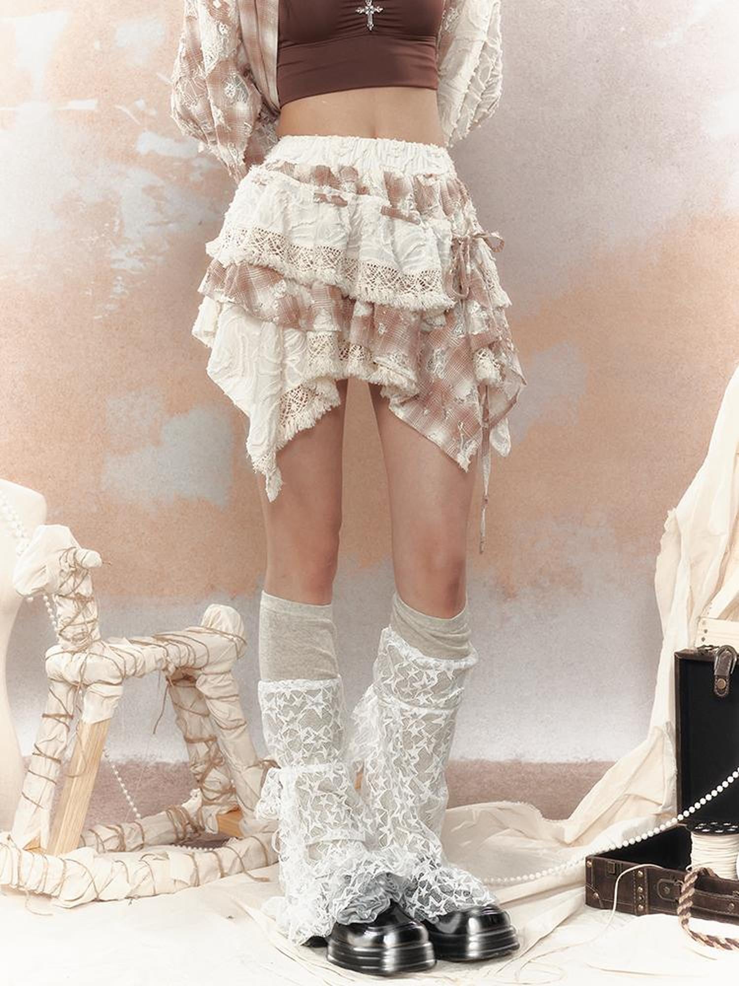 ALL iN plan Steampunk Lace Up Plaid Mini Skirt With Asymmetrical Cutouts