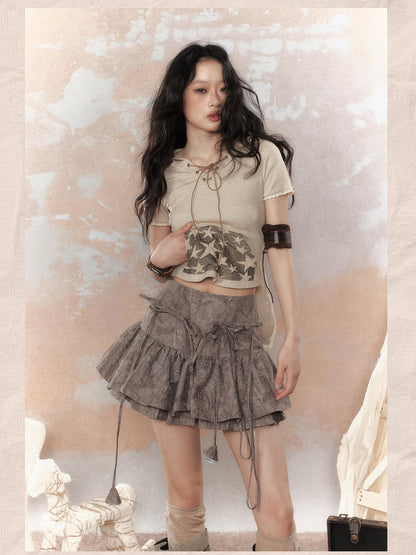 ALL iN plan Steampunk Rivet Skirt Distressed Lace Hem