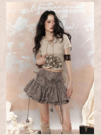 Steampunk Rivet Skirt Distressed Lace Hem