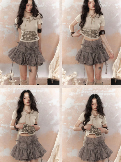 Steampunk Rivet Skirt Distressed Lace Hem