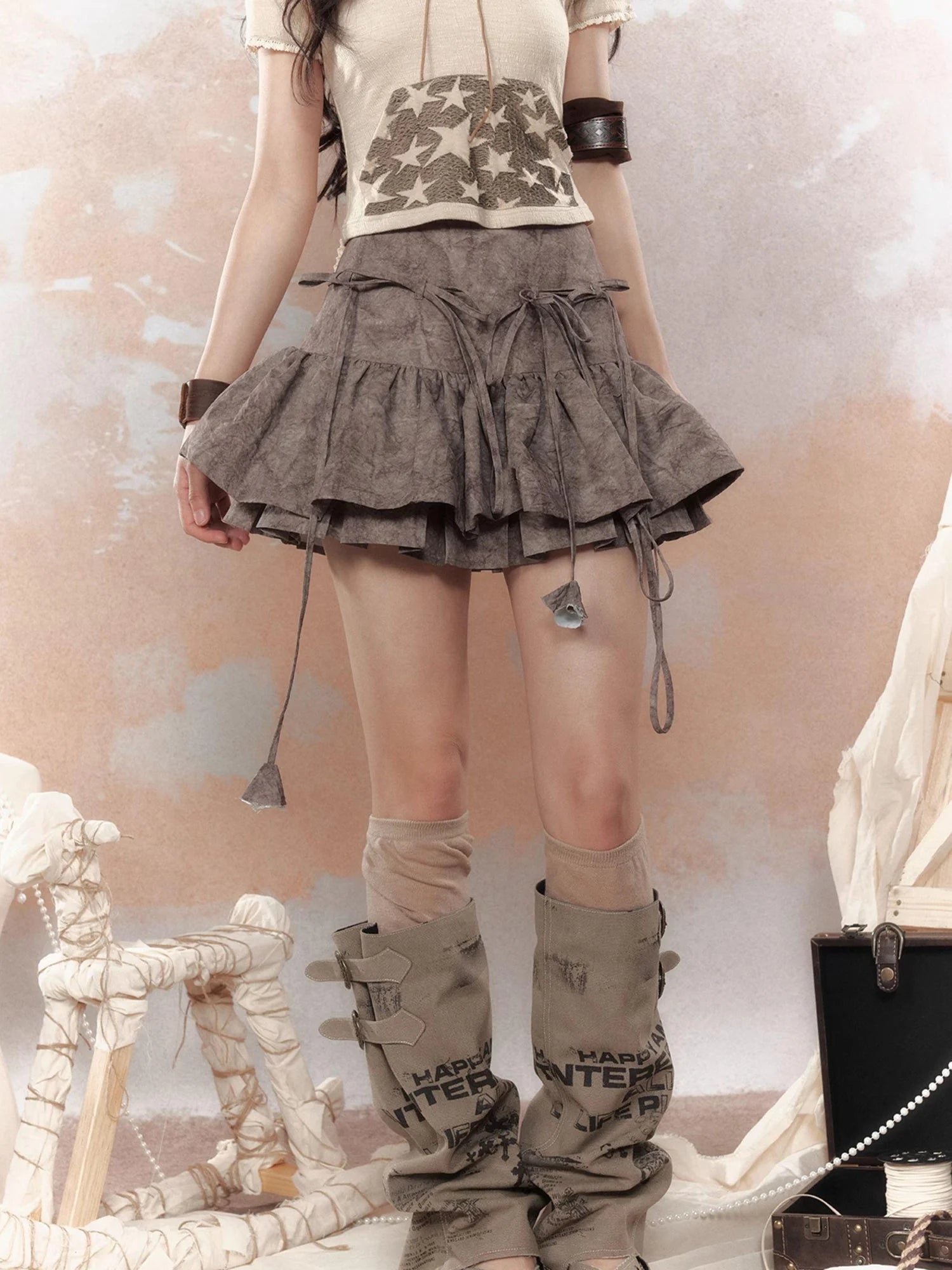 Steampunk Rivet Skirt Distressed Lace Hem
