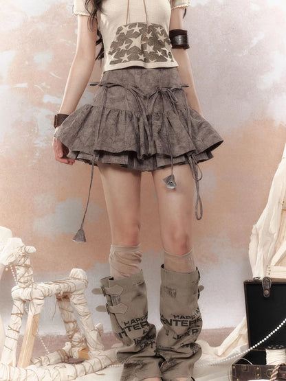 Steampunk Rivet Skirt Distressed Lace Hem