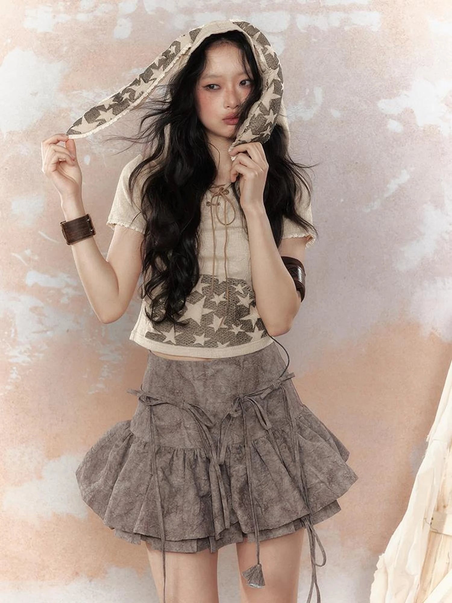 Steampunk Rivet Skirt Distressed Lace Hem