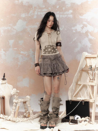Steampunk Rivet Skirt Distressed Lace Hem