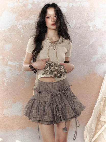 Steampunk Rivet Skirt Distressed Lace Hem