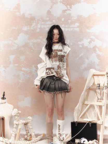 ALL iN plan Steampunk Rivet Studded Denim Mini Skirt