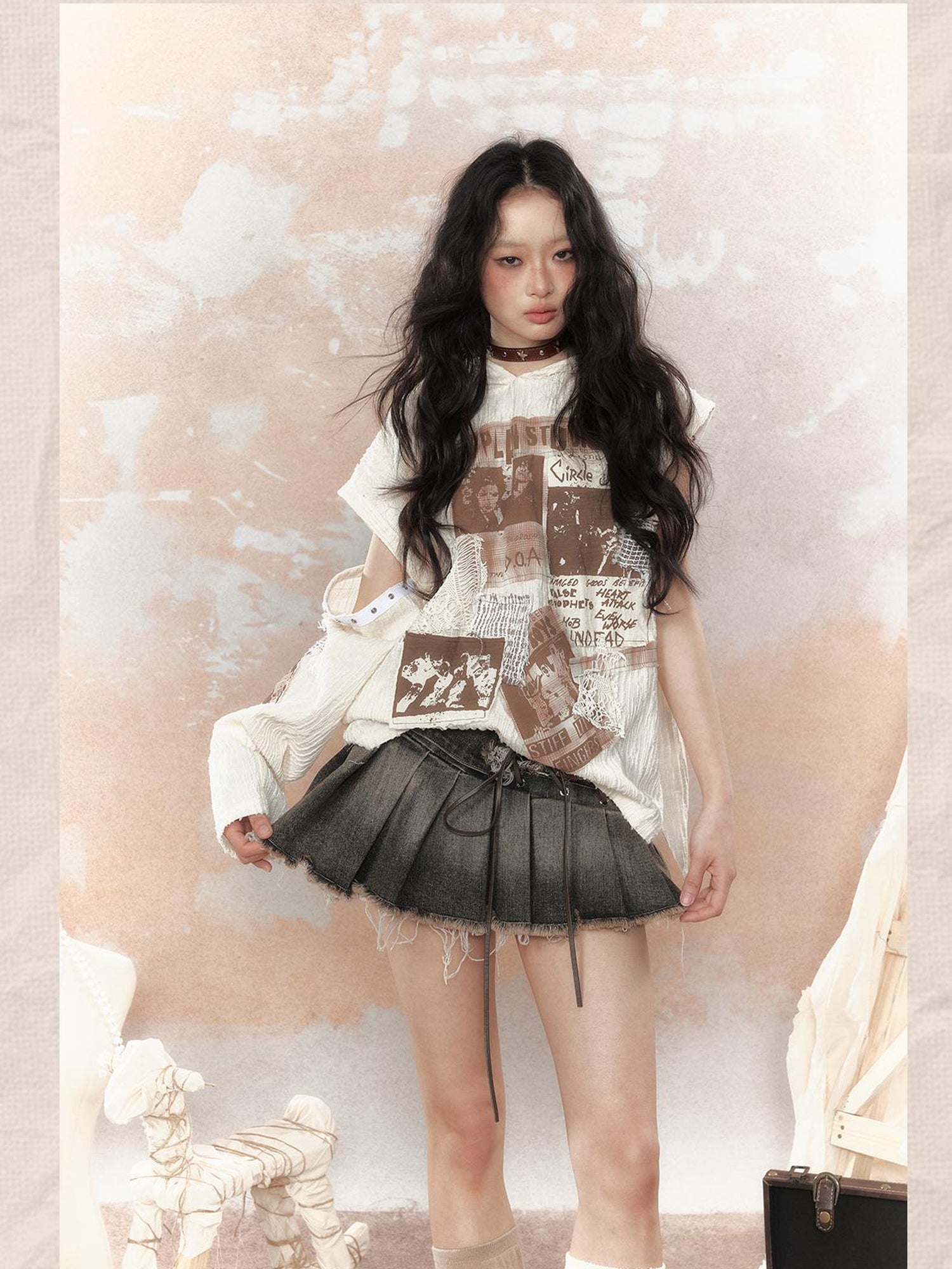 ALL iN plan Steampunk Rivet Studded Denim Mini Skirt