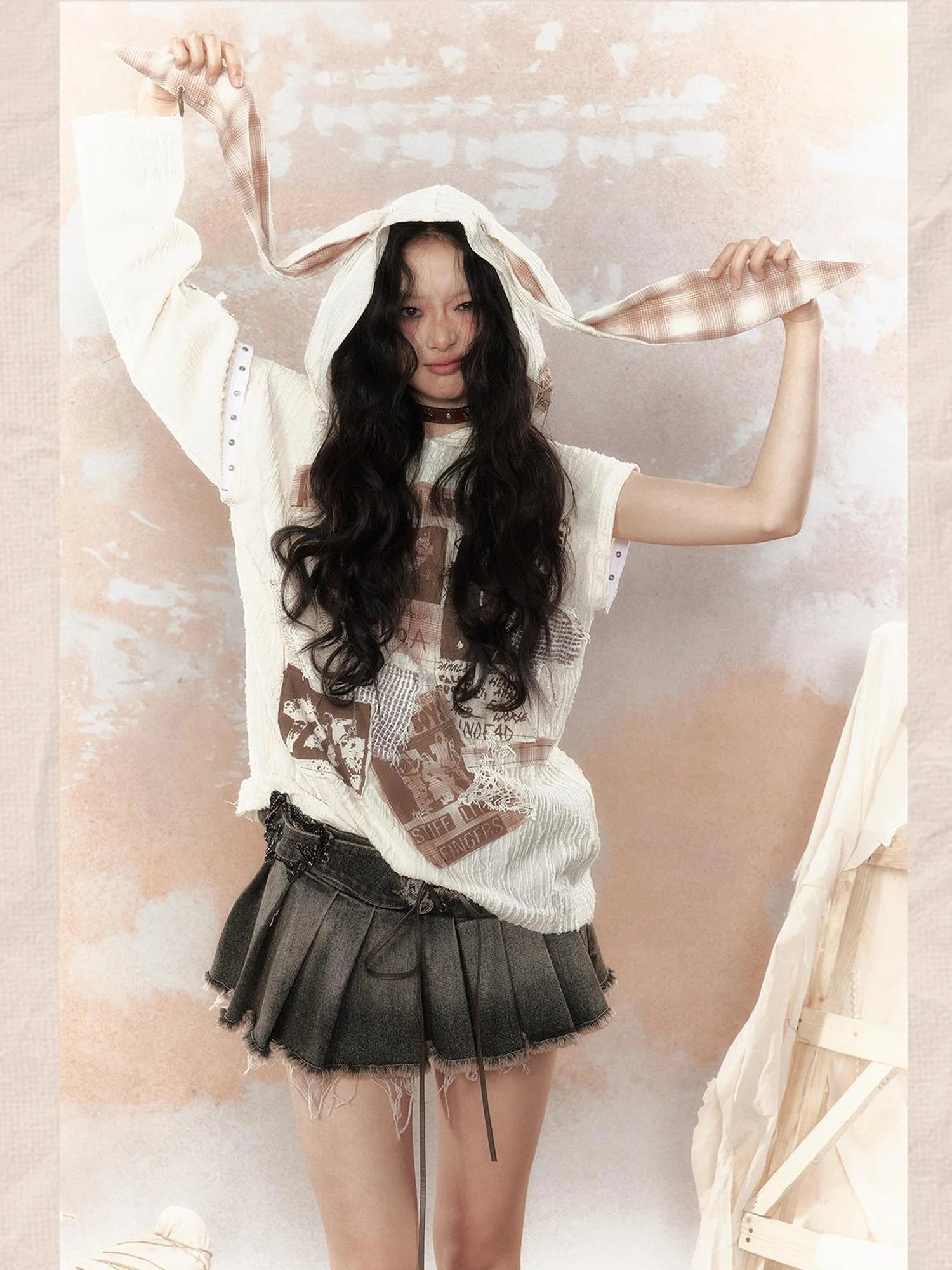 Steampunk Rivet Studded Denim Mini Skirt