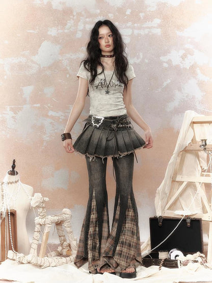 Steampunk Rivet Studded Denim Mini Skirt