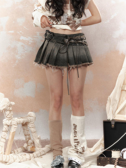 ALL iN plan Steampunk Rivet Studded Denim Mini Skirt