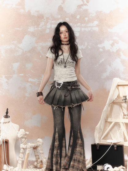 Steampunk Rivet Studded Denim Mini Skirt