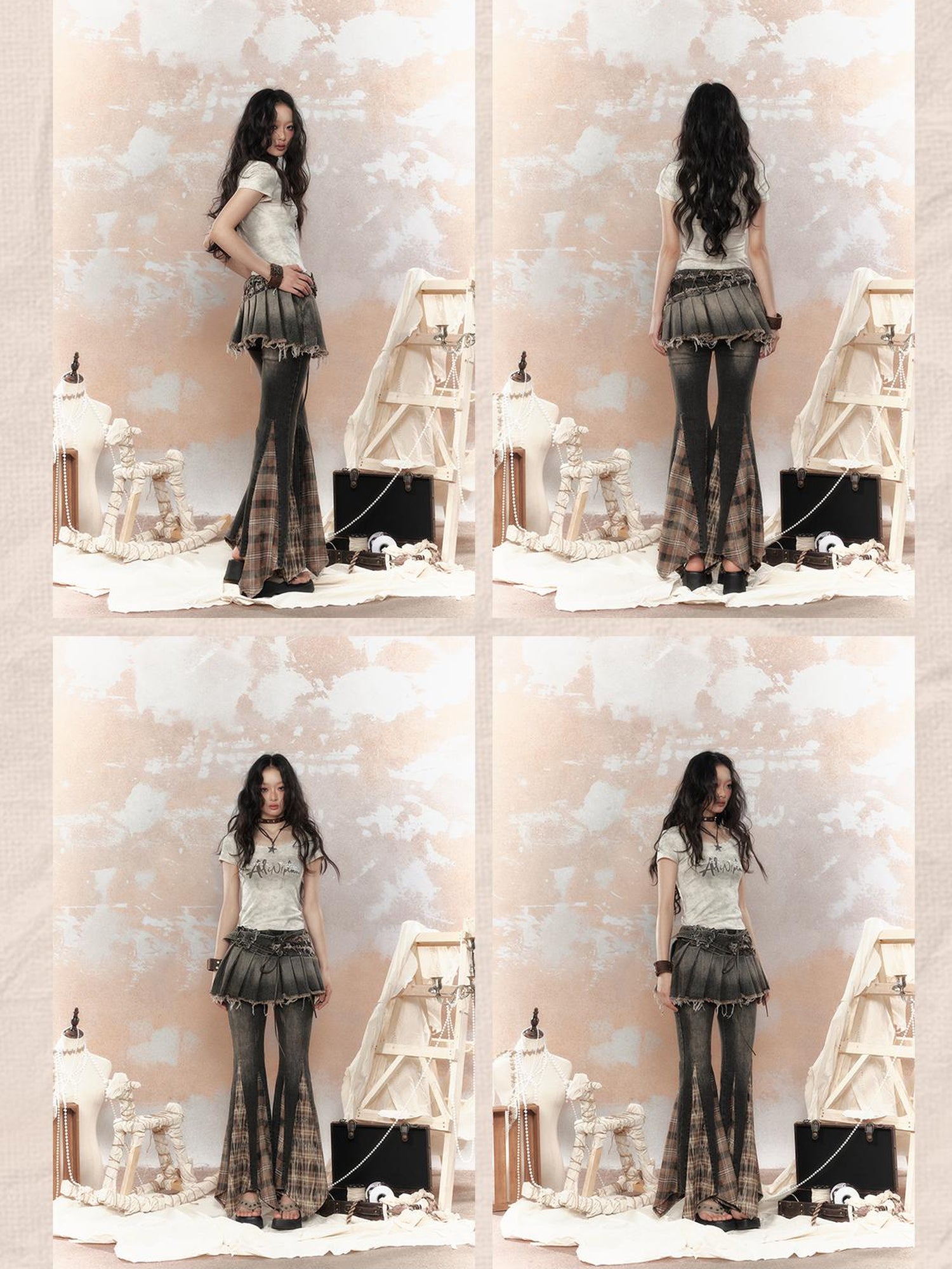 ALL iN plan Steampunk Rivet Studded Denim Mini Skirt