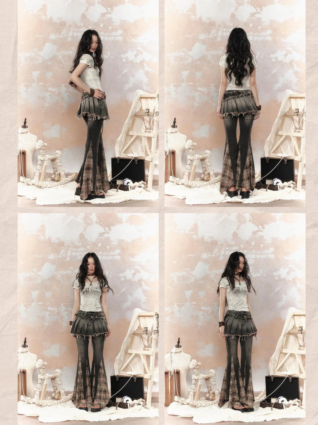 Steampunk Rivet Studded Denim Mini Skirt