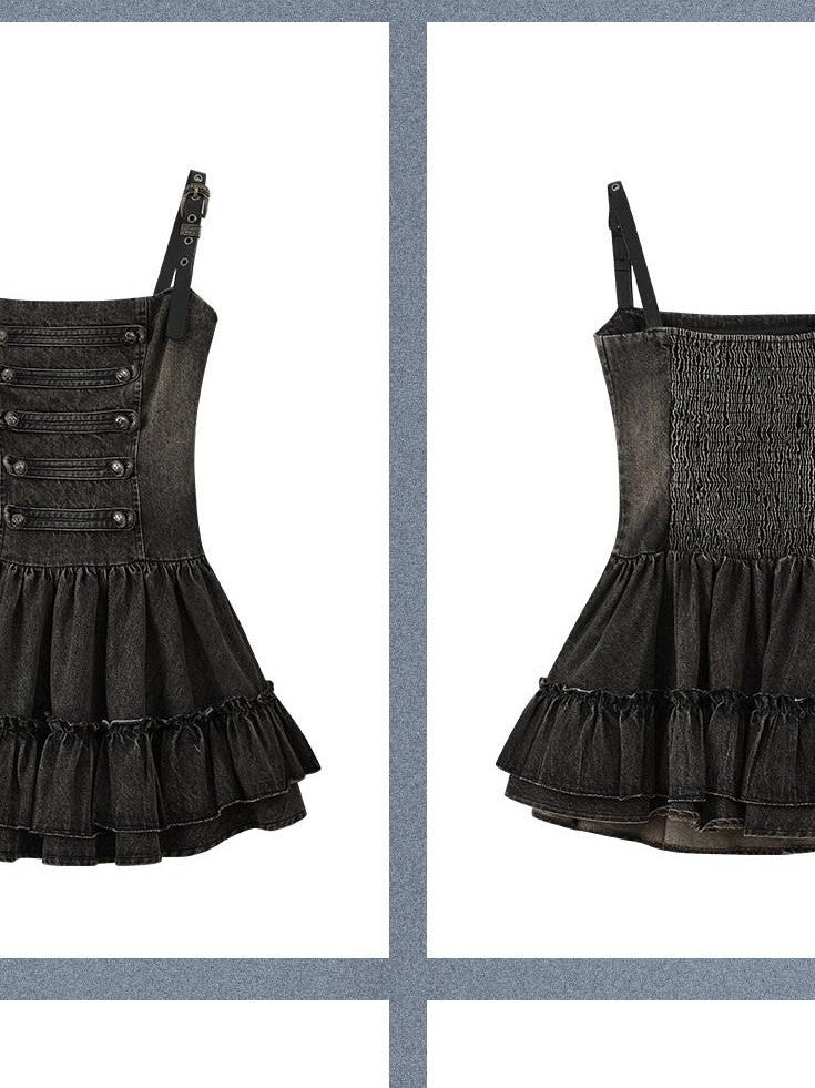 ALL iN plan Strapless Leather U Strap A Line Tiered Women&