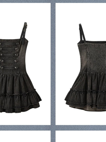 ALL iN plan Strapless Leather U Strap A Line Tiered Women&