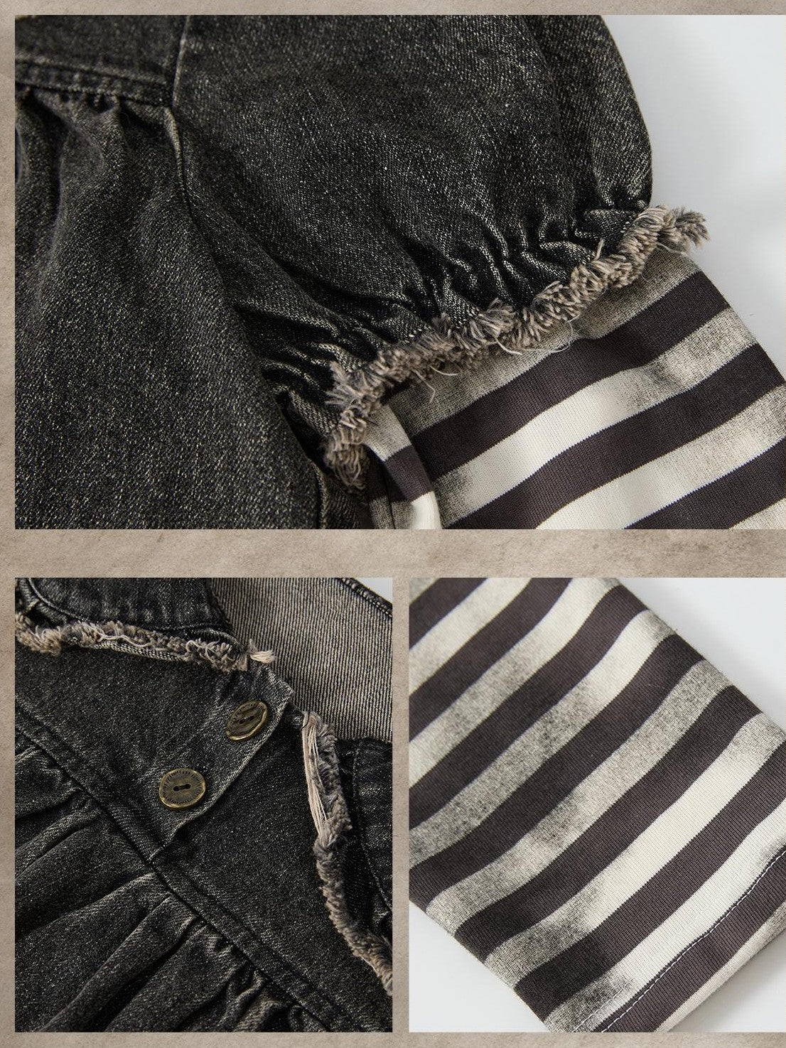 ALL iN plan Striped Denim Patchwork Doll Collar Distressed Women&