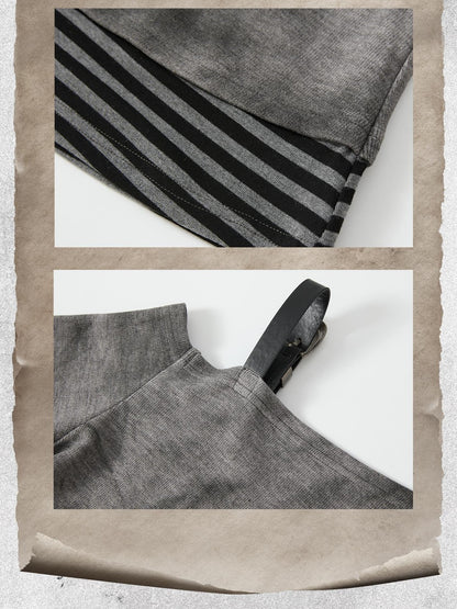 ALL iN plan Striped Diagonal Off Shoulder Faux Layered Women&