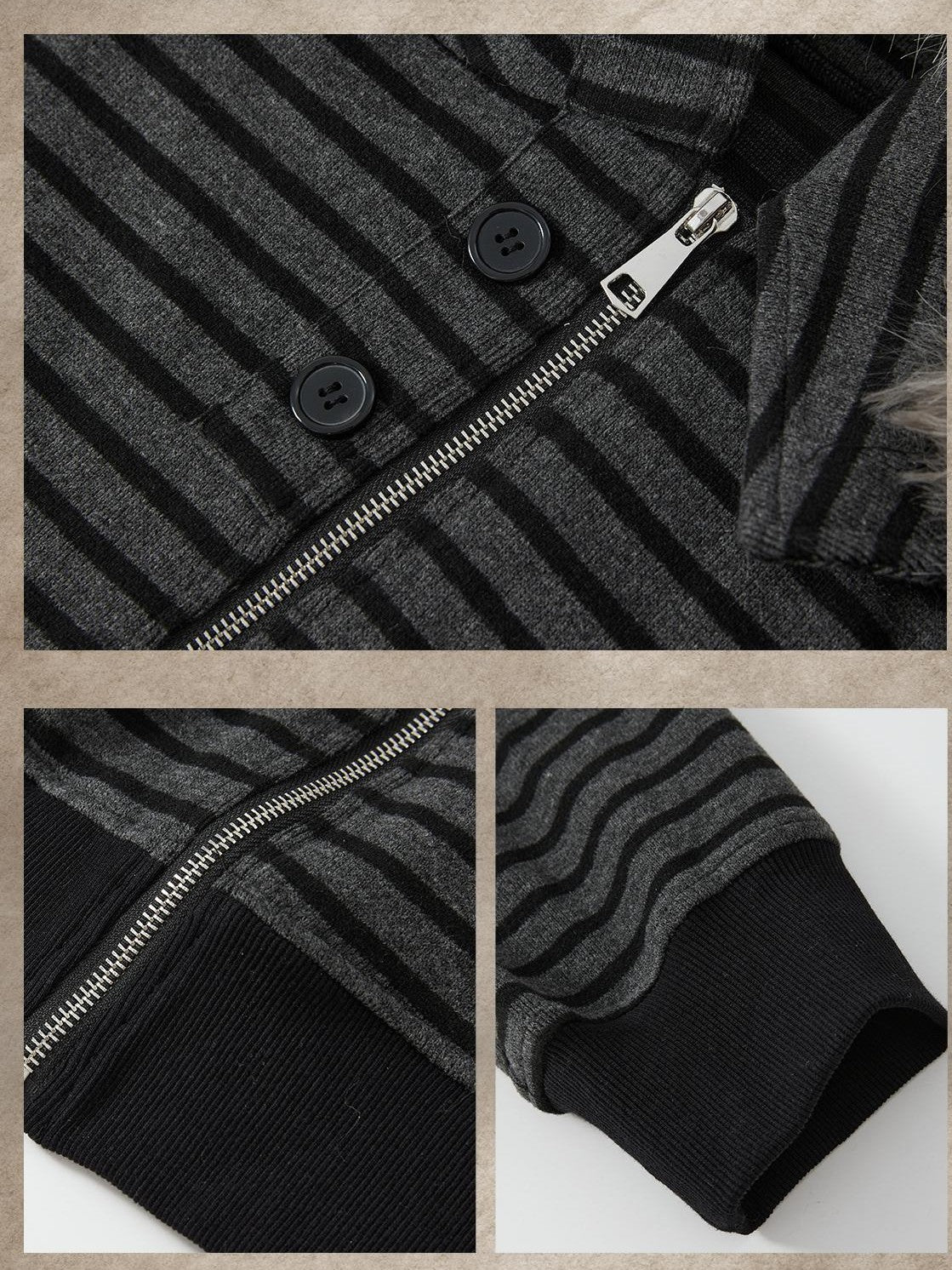 ALL iN plan Striped Faux Fur Collar Loose Fit Women&