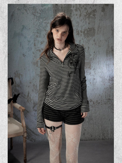 ALL iN plan Striped Half Zip Collar Printed Women&