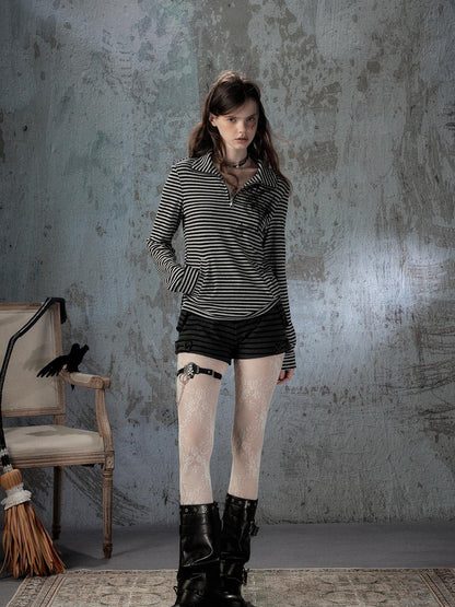 ALL iN plan Striped Half Zip Collar Printed Women&