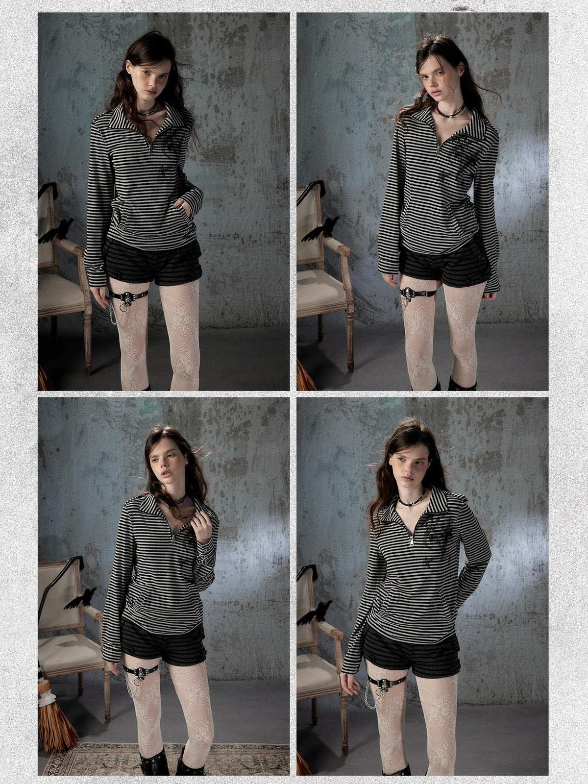 ALL iN plan Striped Half Zip Collar Printed Women&