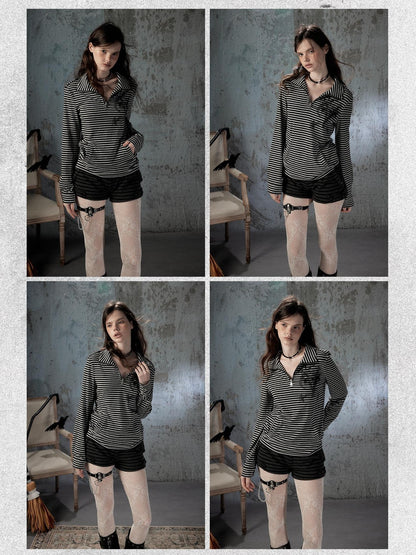 ALL iN plan Striped Half Zip Collar Printed Women&
