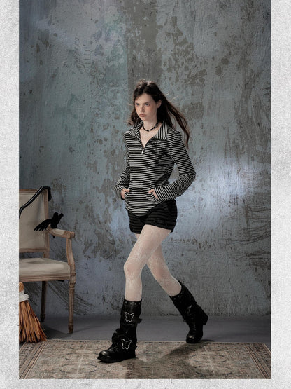 ALL iN plan Striped Half Zip Collar Printed Women&