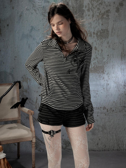 ALL iN plan Striped Half Zip Collar Printed Women&