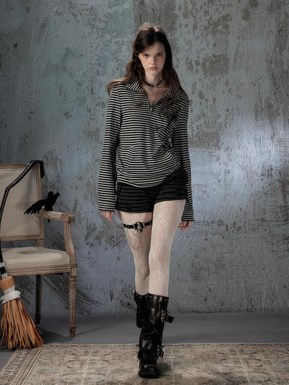 ALL iN plan Striped Half Zip Collar Printed Women&