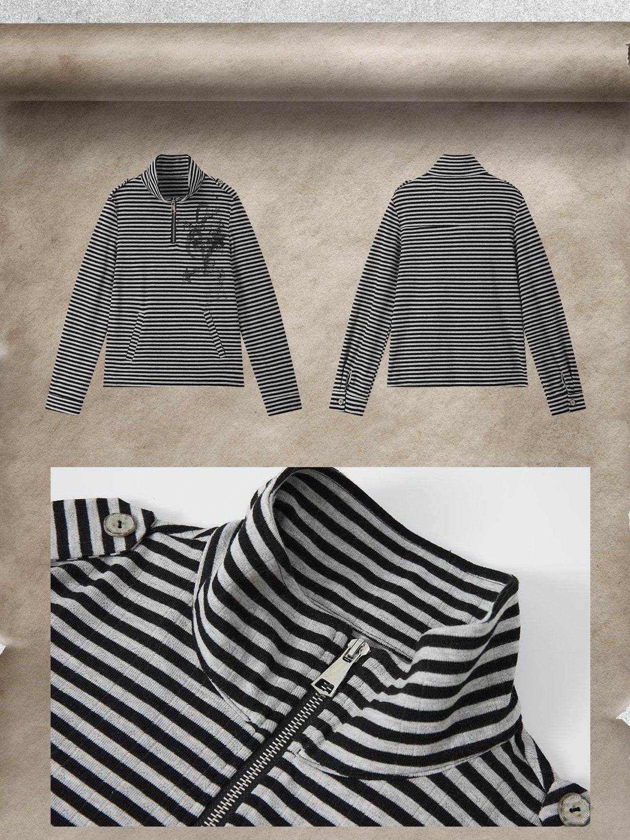 ALL iN plan Striped Half Zip Collar Printed Women&