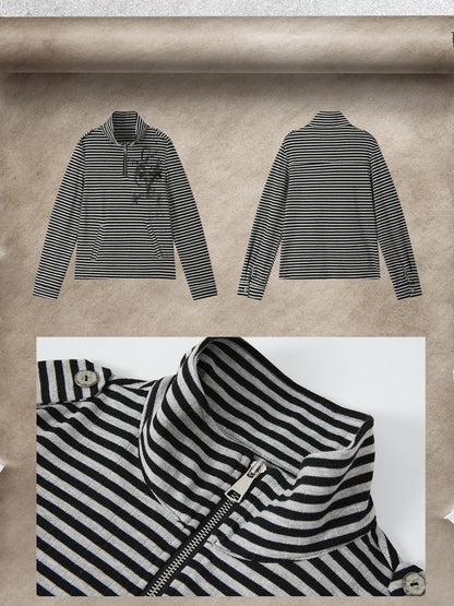 ALL iN plan Striped Half Zip Collar Printed Women&