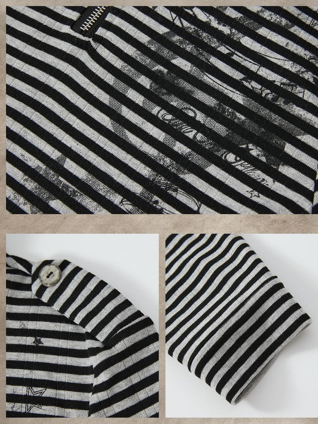 ALL iN plan Striped Half Zip Collar Printed Women&